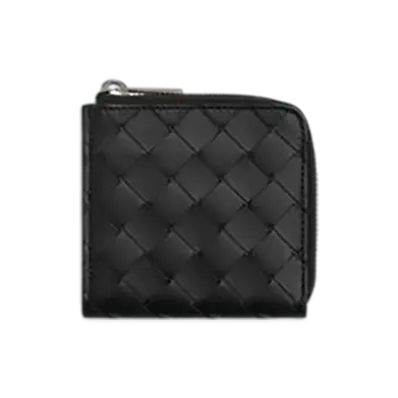 Bottega Veneta Intrecciato Square Zip Around Wallet "Black/Madder Brown"