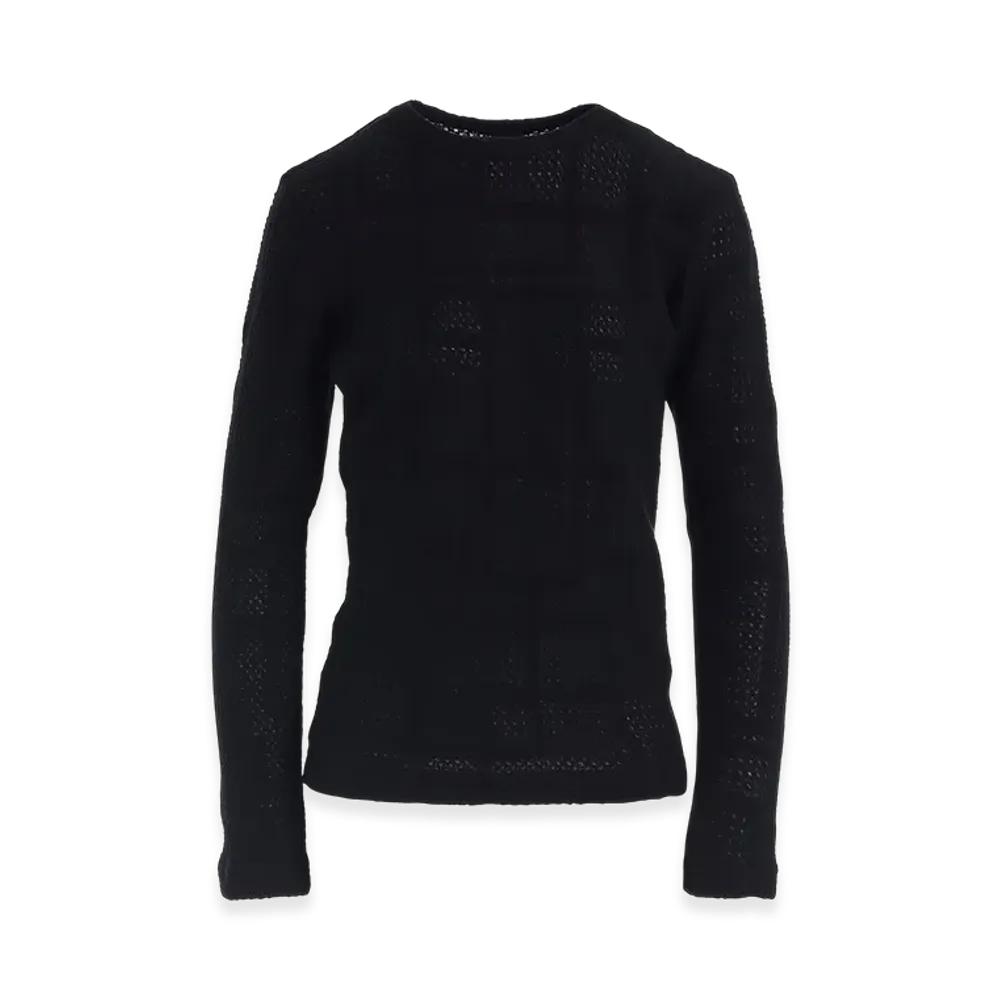 Y's Geometric Sheer JQ Round Neck Long Sleeve T "Black"