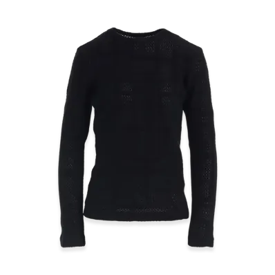 Y's Geometric Sheer JQ Round Neck Long Sleeve T "Black"