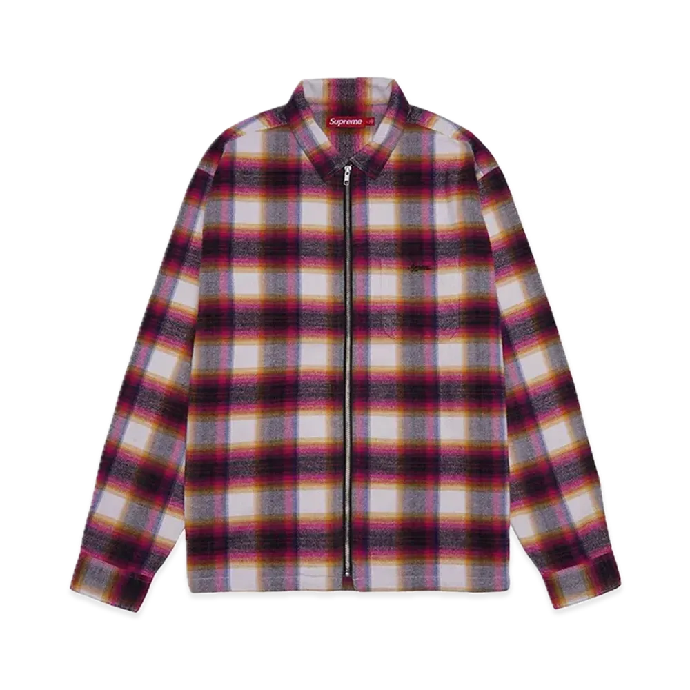 Supreme Shadow Plaid Flannel Zip Up Shirt "White"