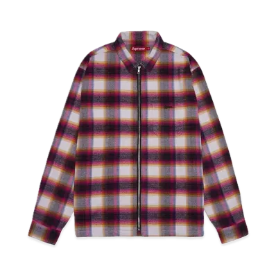 Supreme Shadow Plaid Flannel Zip Up Shirt "White"