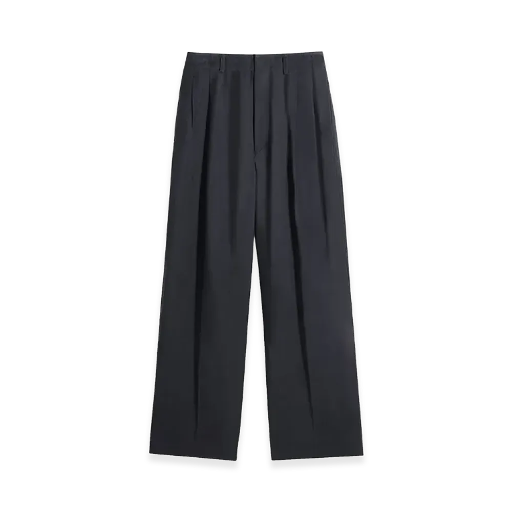 LEMAIRE Viscose Linen Gabardine Pleated Tailored Pants "Ash Black"