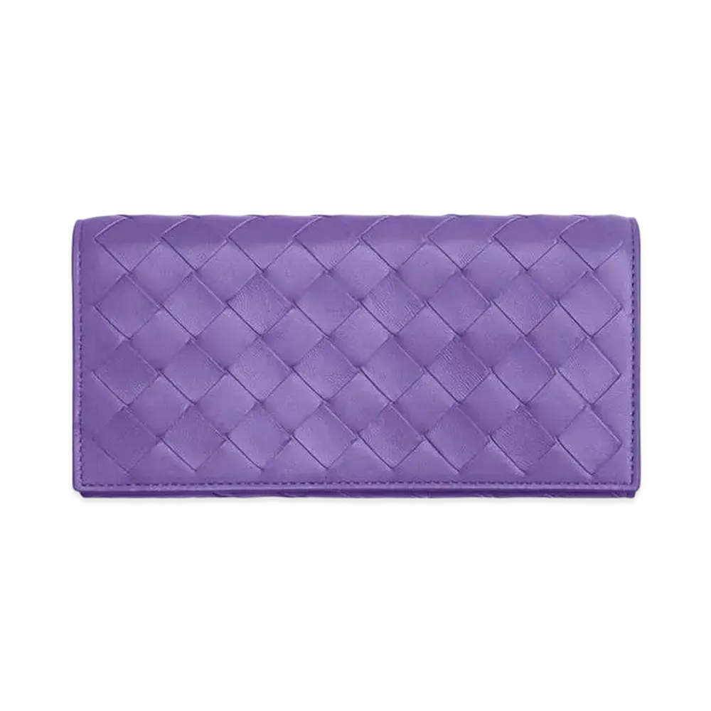 Bottega Veneta Intrecciato Lambskin Flap Long Wallet "Purple"