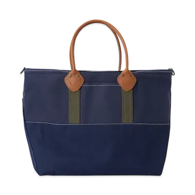 L.L.Bean x BEAMS PLUS Deep Bottom Leather Handle Zip Tote L "Navy"
