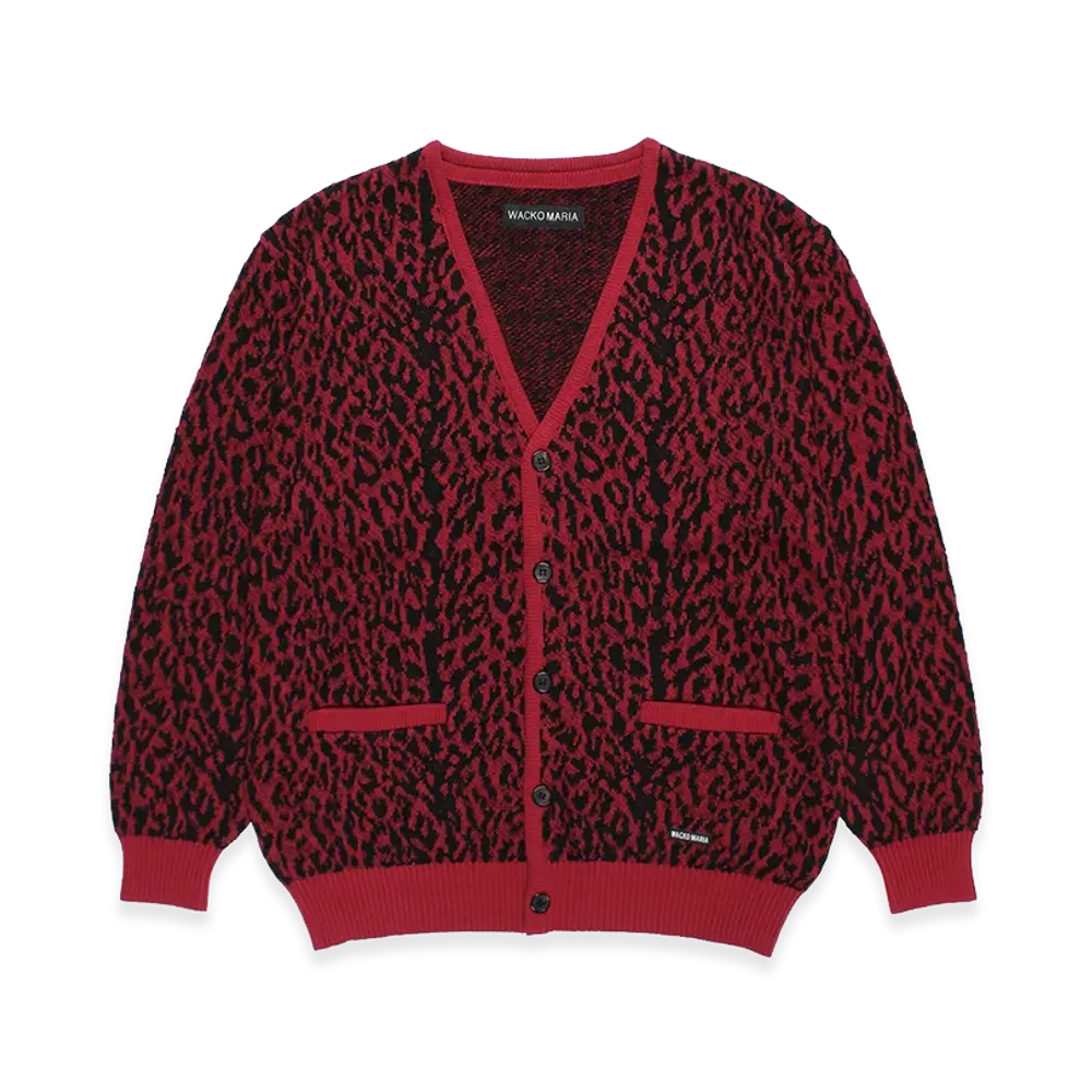 WACKO MARIA Leopard Jacquard Knit Cardigan "Red"