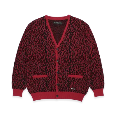 WACKO MARIA Leopard Jacquard Knit Cardigan "Red"