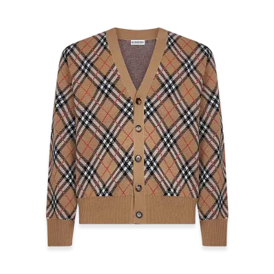 Burberry Embroidered Wool Blend Cardigan "Checked"