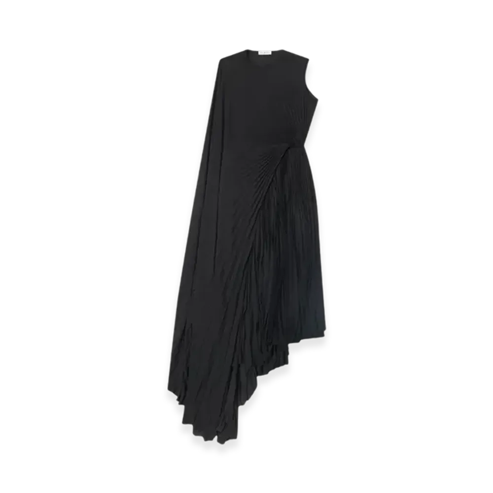 BALENCIAGA Women's Pleated Asymmetric Dress "Black"
