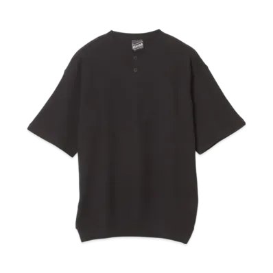 BEAMS Waffle Henley Neck Tee "Black"