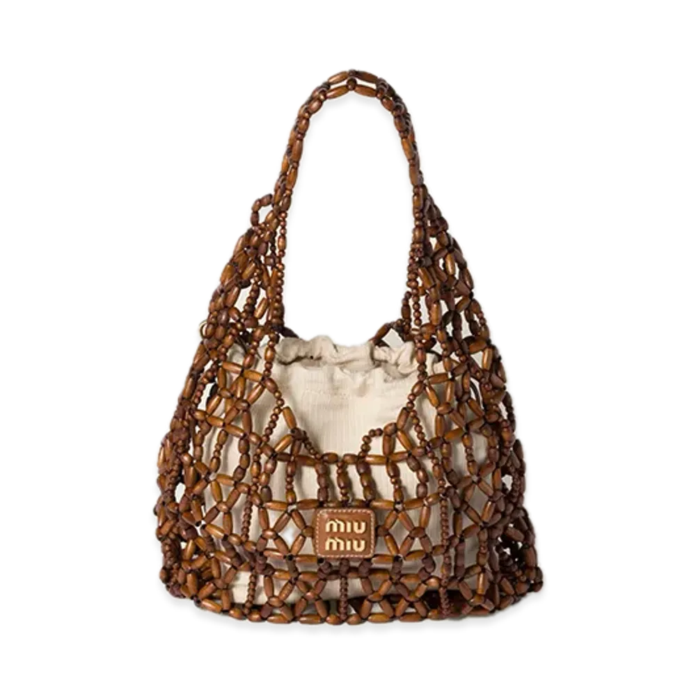 MIU MIU Raffia-Effect Woven Hobo Bag "Dark Brown"
