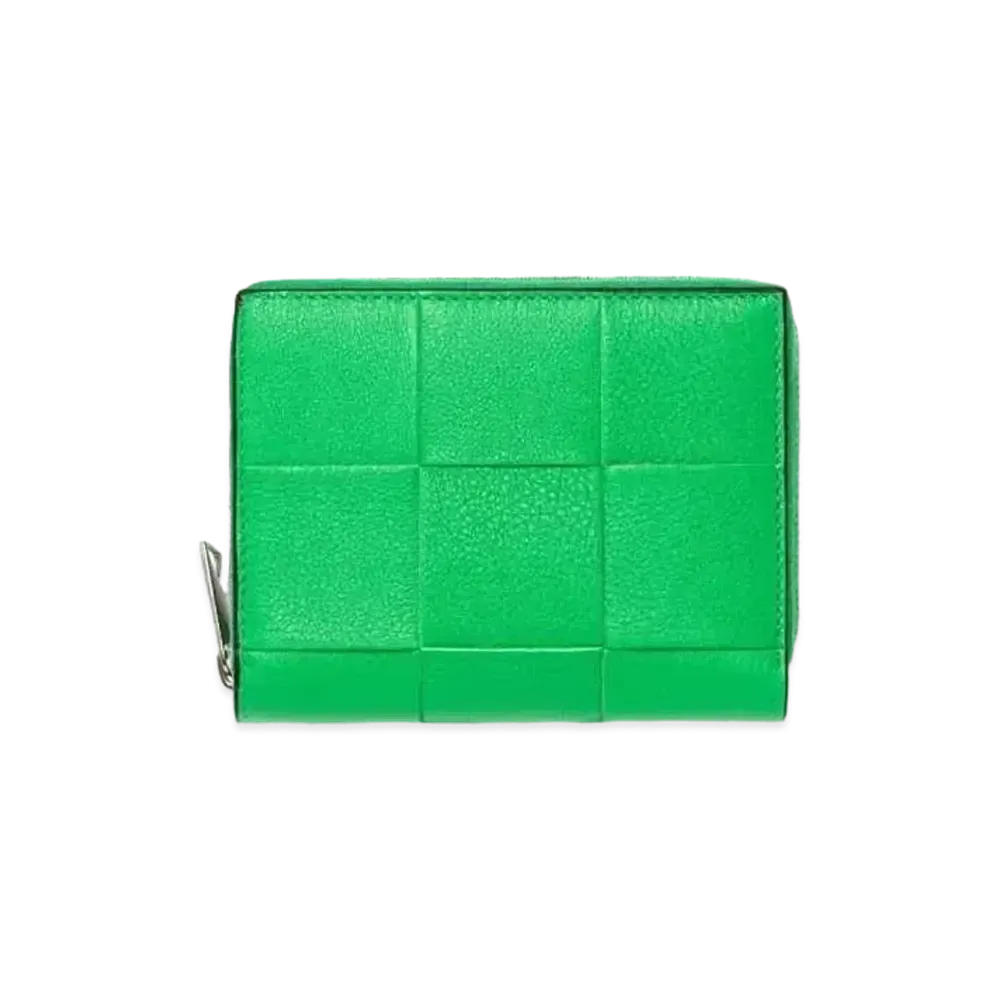 Bottega Veneta Casette Maxi Intrecciato Calfskin Zip Around Compact Wallet "Prakeet/Black"