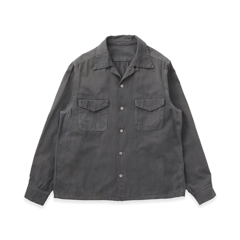 T.T Taiga Takahashi LOT.101 Open Collar Shirt "Natural Dyed Logwood Gray"
