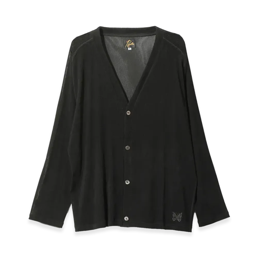 NEEDLES V-Neck Cardigan - Flocked Stripe Lace "Black"