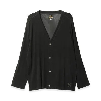 NEEDLES V-Neck Cardigan - Flocked Stripe Lace "Black"