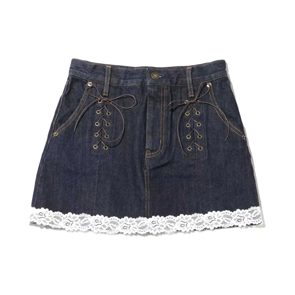atmos pink x Angel Blue Denim Skirt With Nakamura-Kun Patch "Indigo"