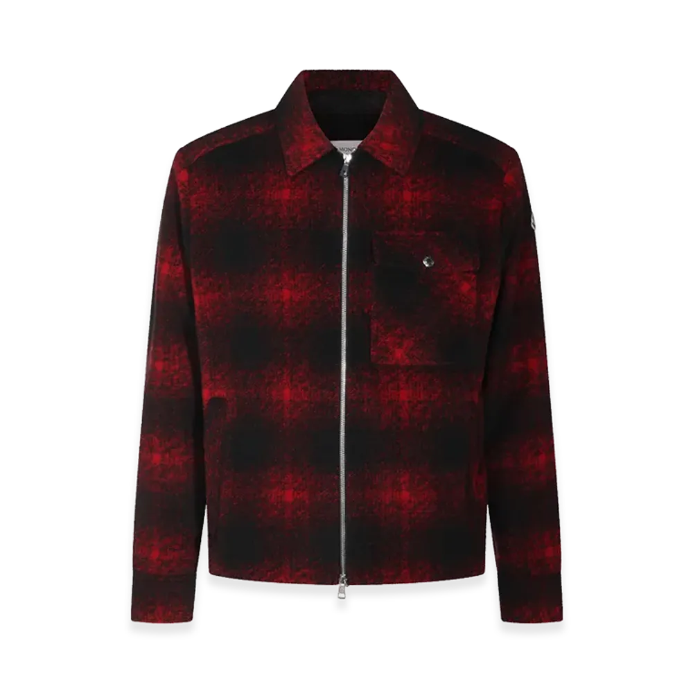 MONCLER Overshirt Con Zip Motivo Check "Bright Red"