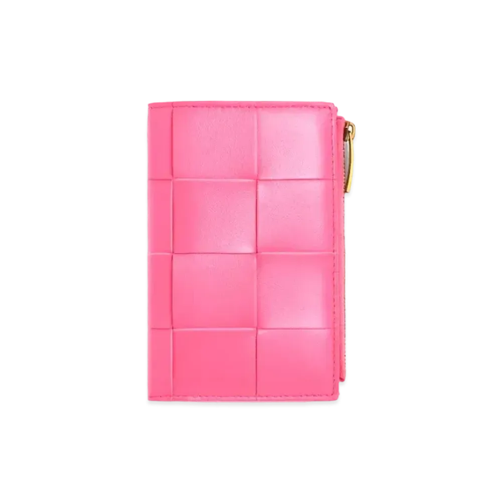 Bottega Veneta Casette Maxi Intrecciato Lambskin Medium Bi-fold Zip Wallet "Milk Sheke"