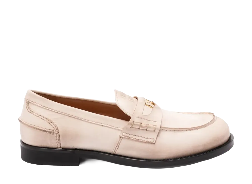 MIU MIU Women's Vintage-Effect Leather Penny Loafers "White"