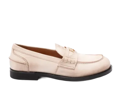 MIU MIU Women's Vintage-Effect Leather Penny Loafers "White"