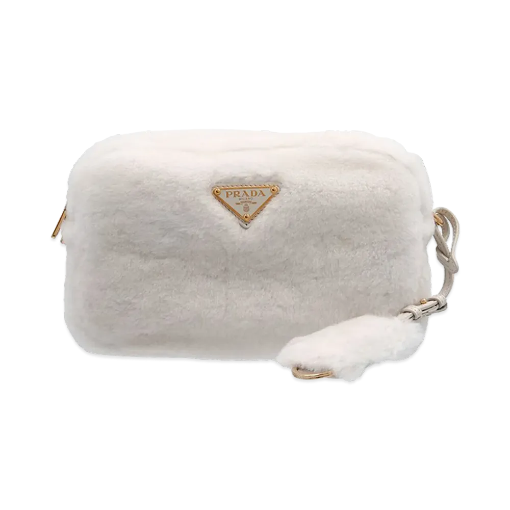 PRADA Women's Shearling Crossbody Bag "White"