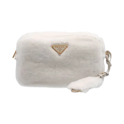PRADA Women's Shearling Crossbody Bag "White"