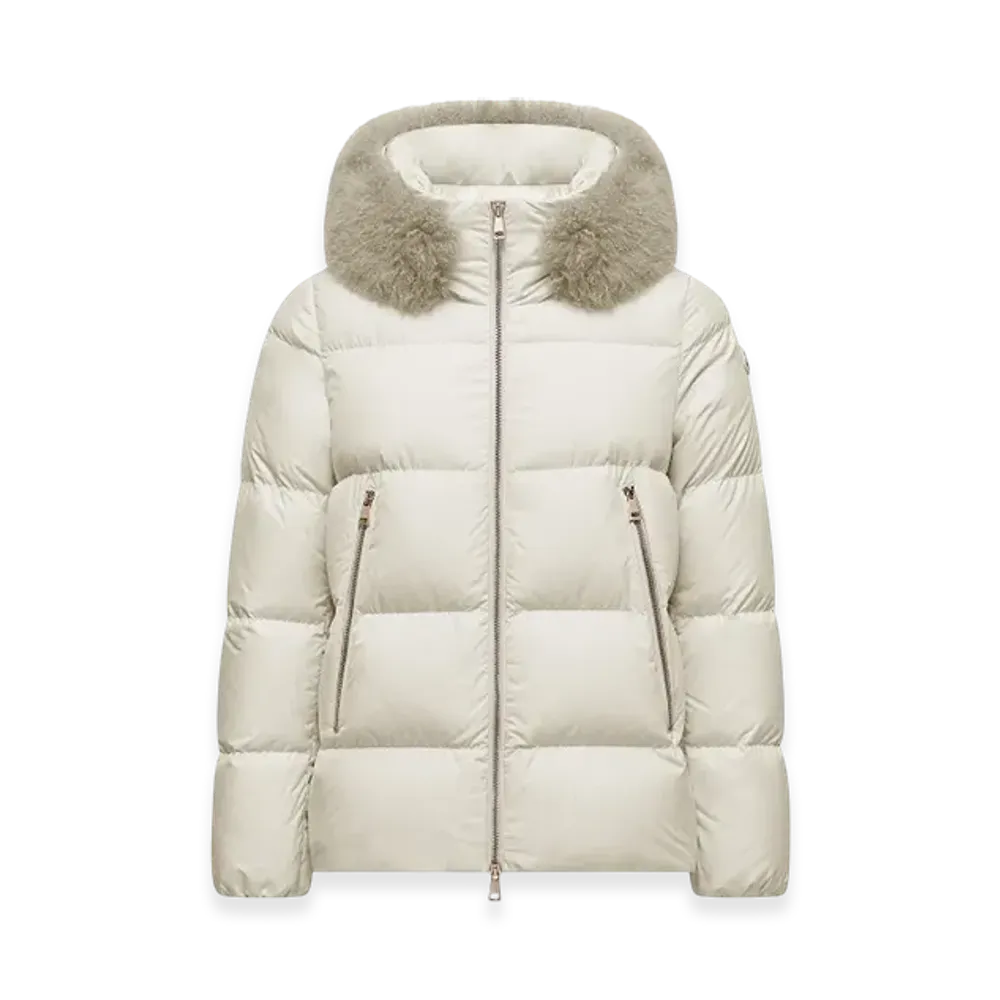 MONCLER Laichefur Hooded Shearling-Trimmed Short Down Jacket "White"
