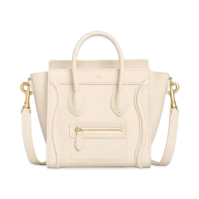 CELINE Nano Luggage Bag In Drummed Calfskin "Ivory"