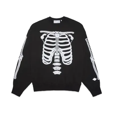el conductorH CORD EMBROIDERED CREW NECK SWEATER 'BONES "BLACK"
