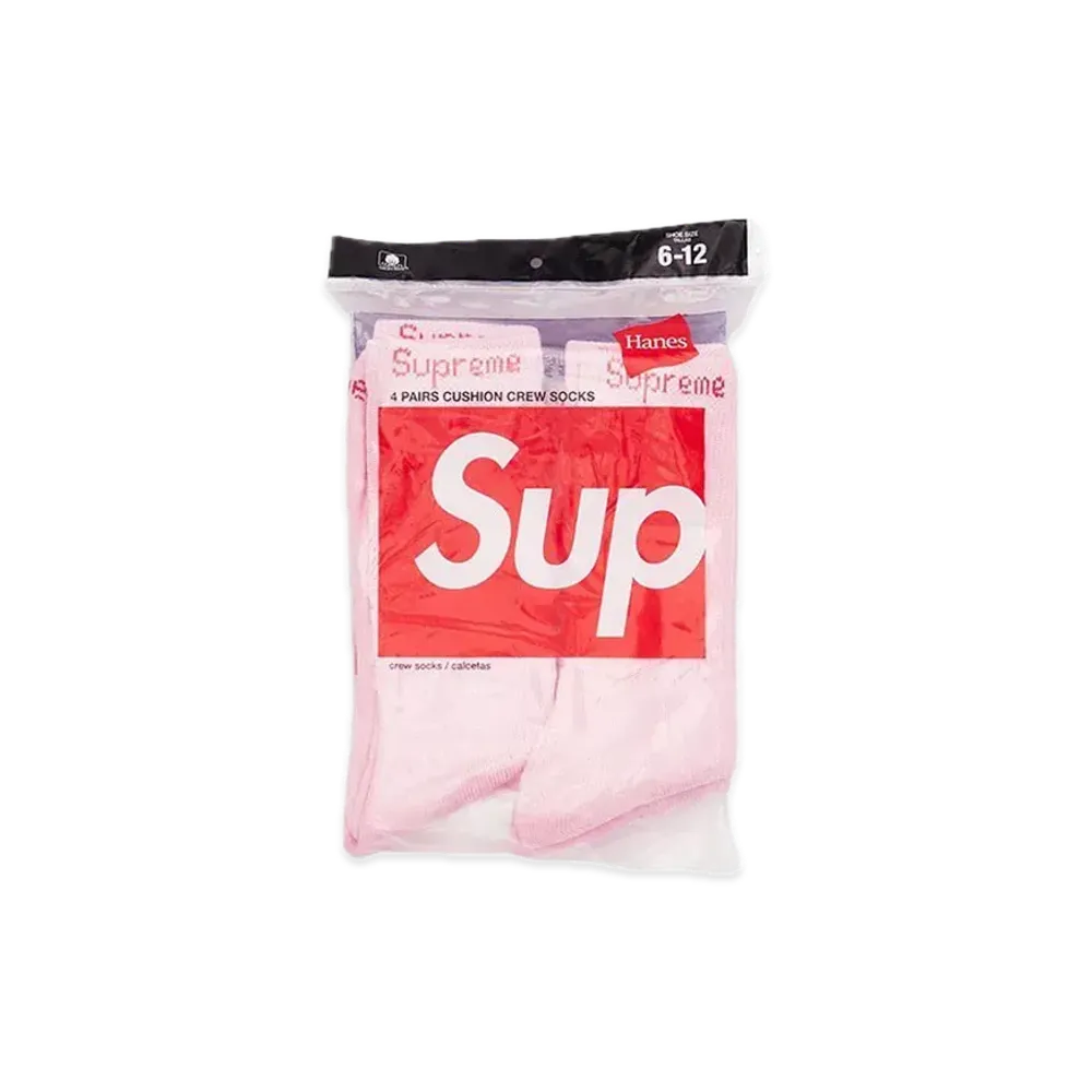 Supreme x Hanes Crew Socks (4 Pack) "Pink" (21FW)