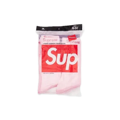 Supreme x Hanes Crew Socks (4 Pack) "Pink" (21FW)