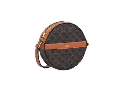 CELINE Round Purse On Strap In Triomphe Canvas And Lambskin "Black/Tan"