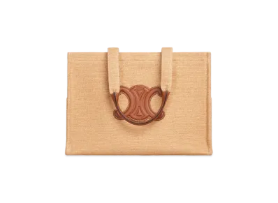 CELINE Large Cabas Thais in Textile and Calfskin "Natural/Tan"