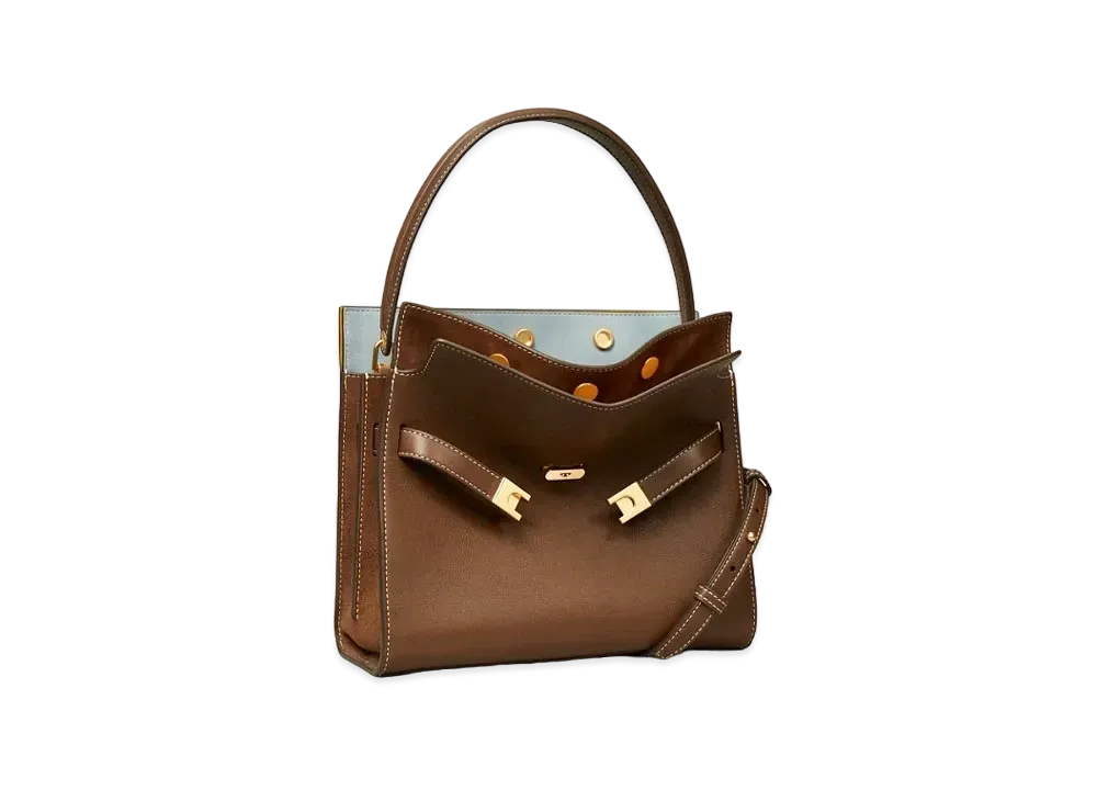 TORY BURCH Lee Radziwill Small Double Bag "Chocolate Truffle"