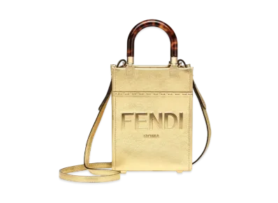 FENDI Sunshine Shopper Small Laminate Leather Shopper "Gold"