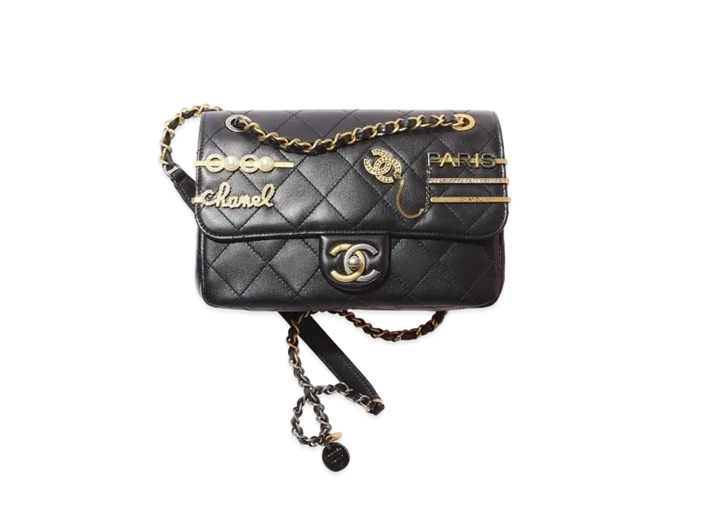 CHANEL Small Flap Bag Lambskin Costume Pearl & Stras "Black"