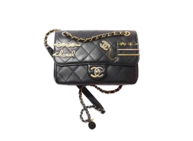 CHANEL Small Flap Bag Lambskin Costume Pearl & Stras "Black"