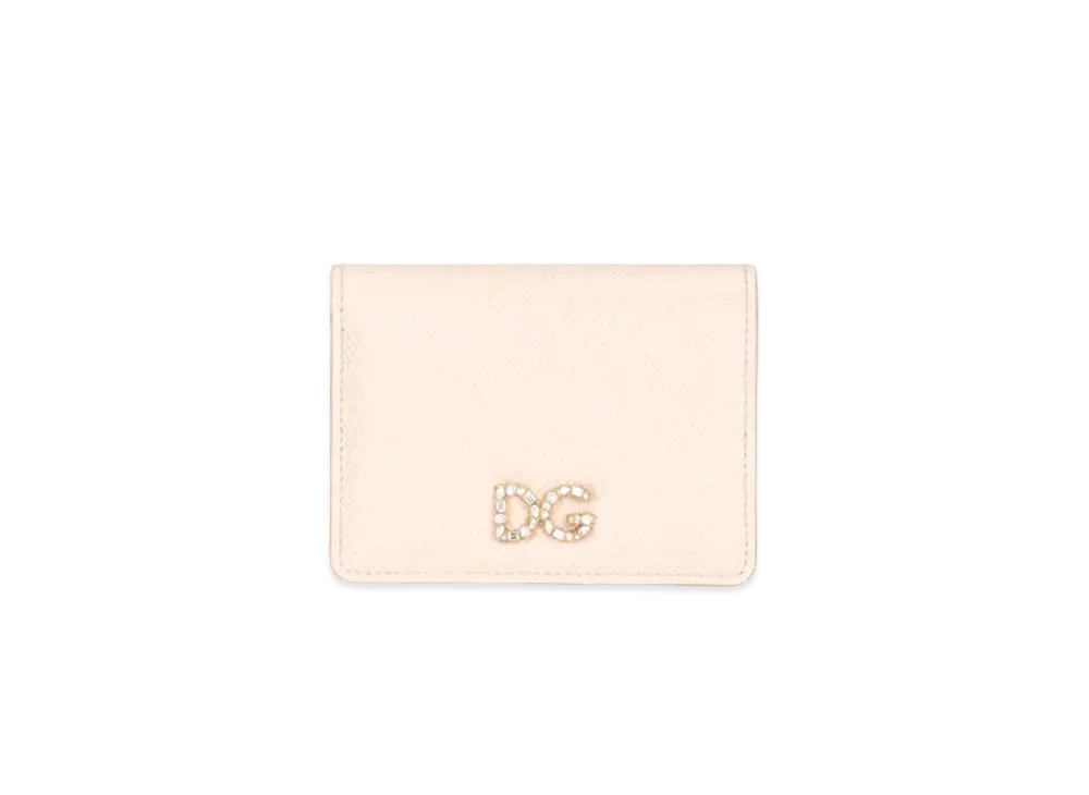 Dolce&Gabbana Continental Wallet Small Dauphine Calfskin DG Rhinestone "Pink"