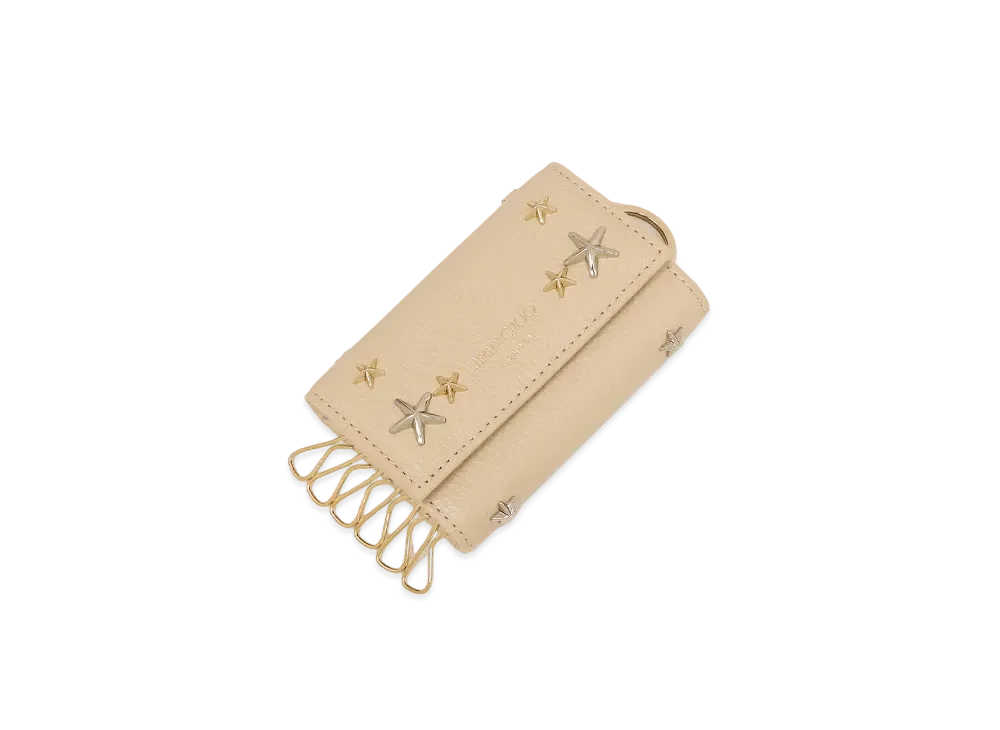 JIMMY CHOO NEPTUNE Soft Grainy Calf Leather Key Case With Star Studs "Barley"