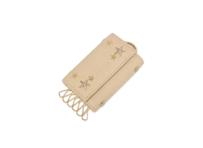 JIMMY CHOO NEPTUNE Soft Grainy Calf Leather Key Case With Star Studs "Barley"