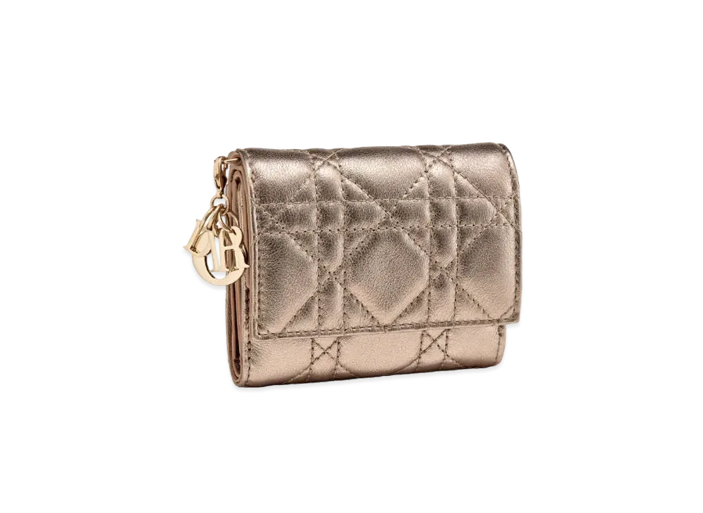 Dior Lady Dior Rotas Wallet Canage Grain Calfskin "Gold"