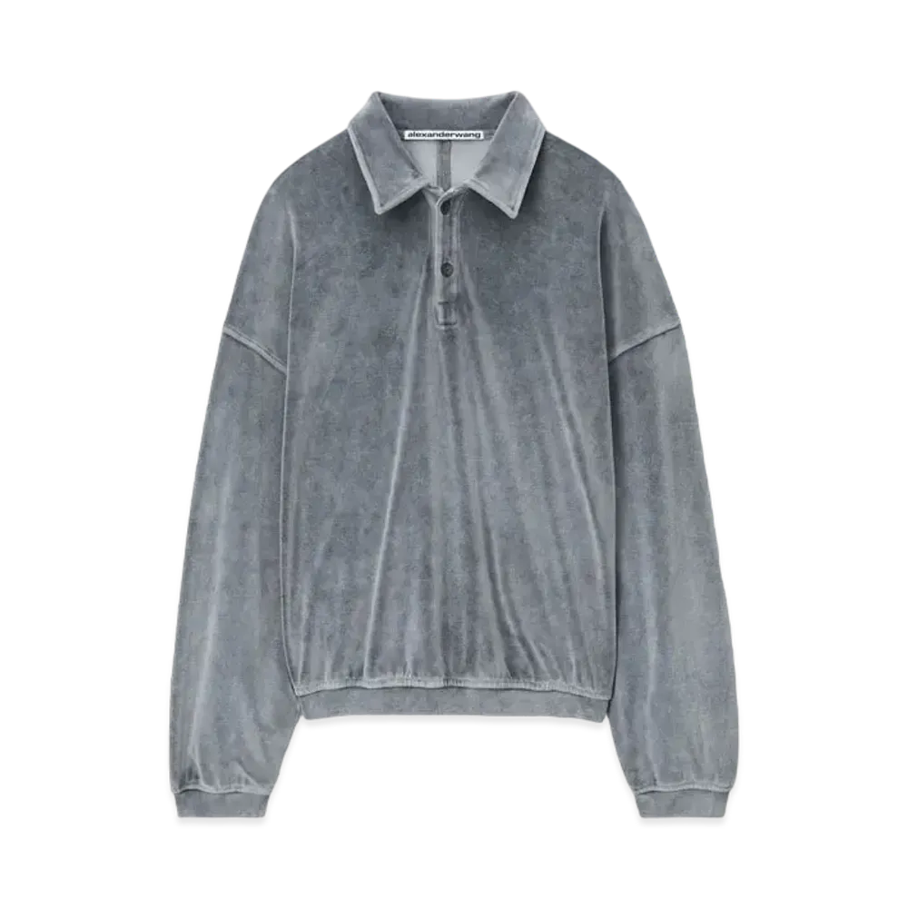 Alexander Wang Emboss Logo Velour Polo Shirt "Washed Charcoal"