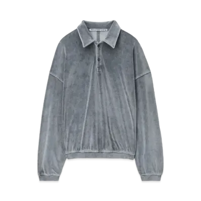 Alexander Wang Emboss Logo Velour Polo Shirt "Washed Charcoal"