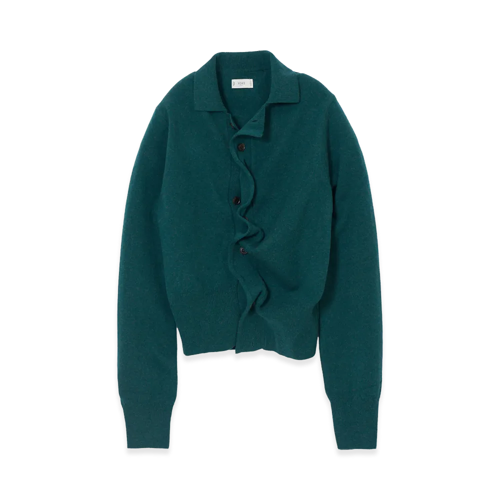 YOKE Lambs Wool Sculptural Wired Knit Shirt "Green"