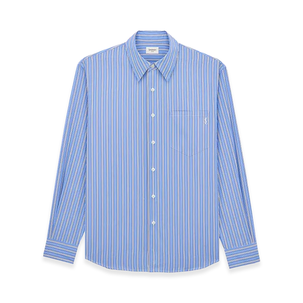 Saint Laurent Cassandre Shirt In Striped Cotton Poplin "Bleu"