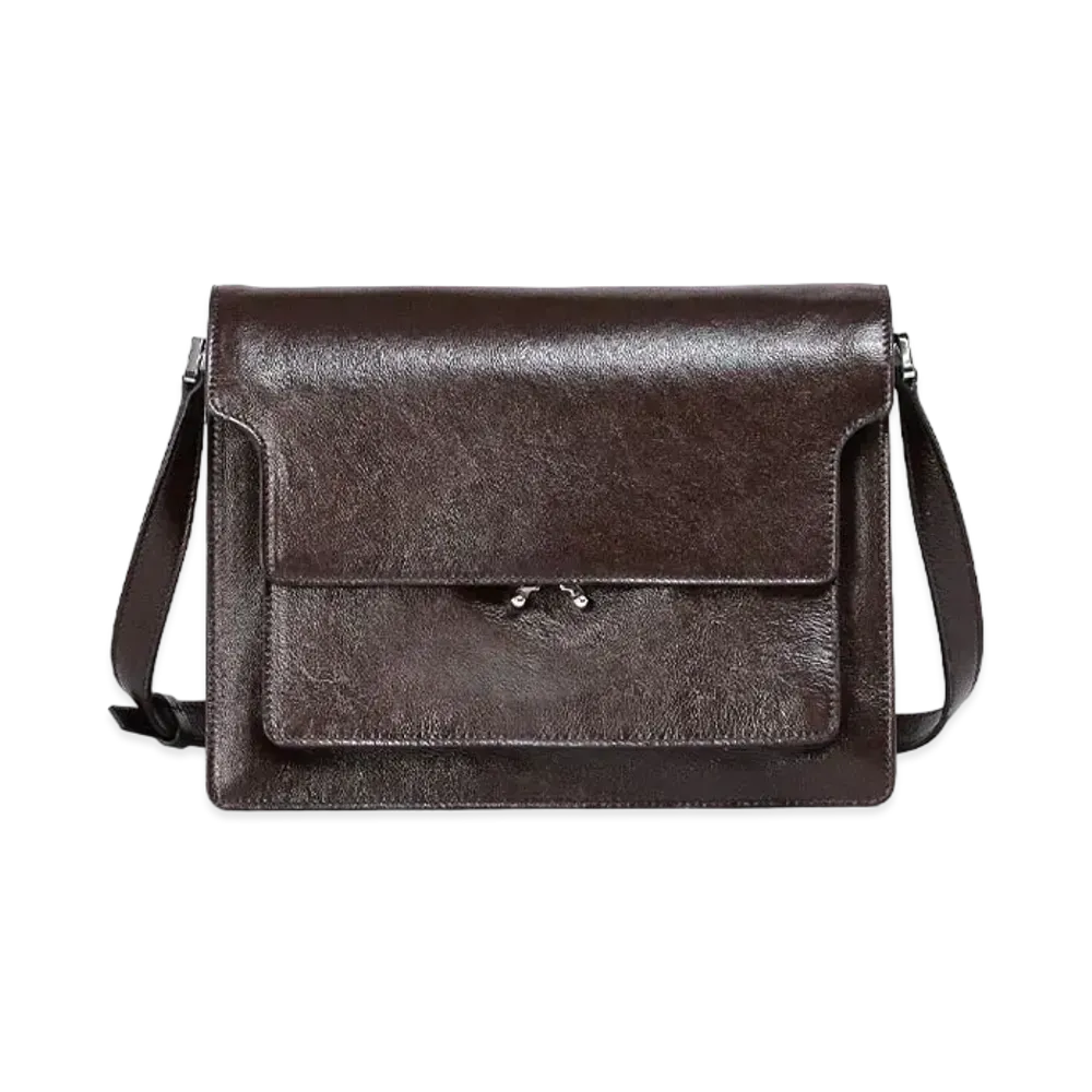 Marni Brown Calfskin Large Trunk Soft Bag "Black Earth"