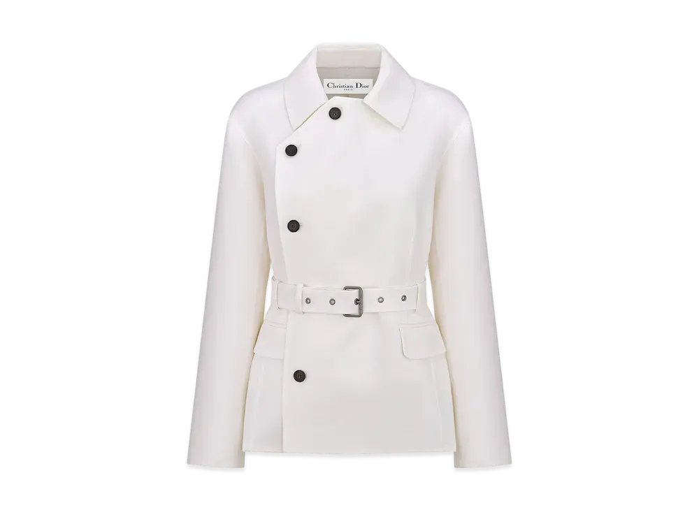 Dior Women's Belted Jacket Virgin Wool and Silk Gabardine "Ecru White"