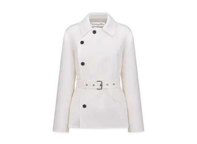 Dior Women's Belted Jacket Virgin Wool and Silk Gabardine "Ecru White"