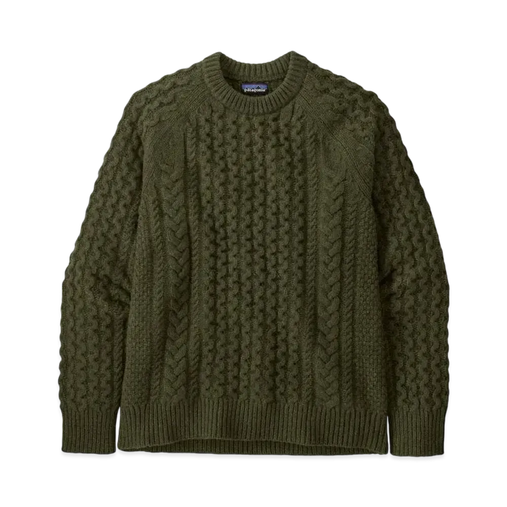Patagonia Men's Recycled Wool Blend Cable Knit Crew Neck Sweater "Basin Green"