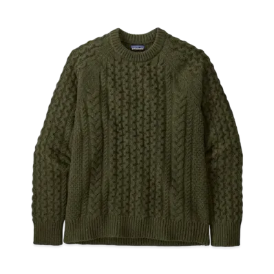 Patagonia Men's Recycled Wool Blend Cable Knit Crew Neck Sweater "Basin Green"