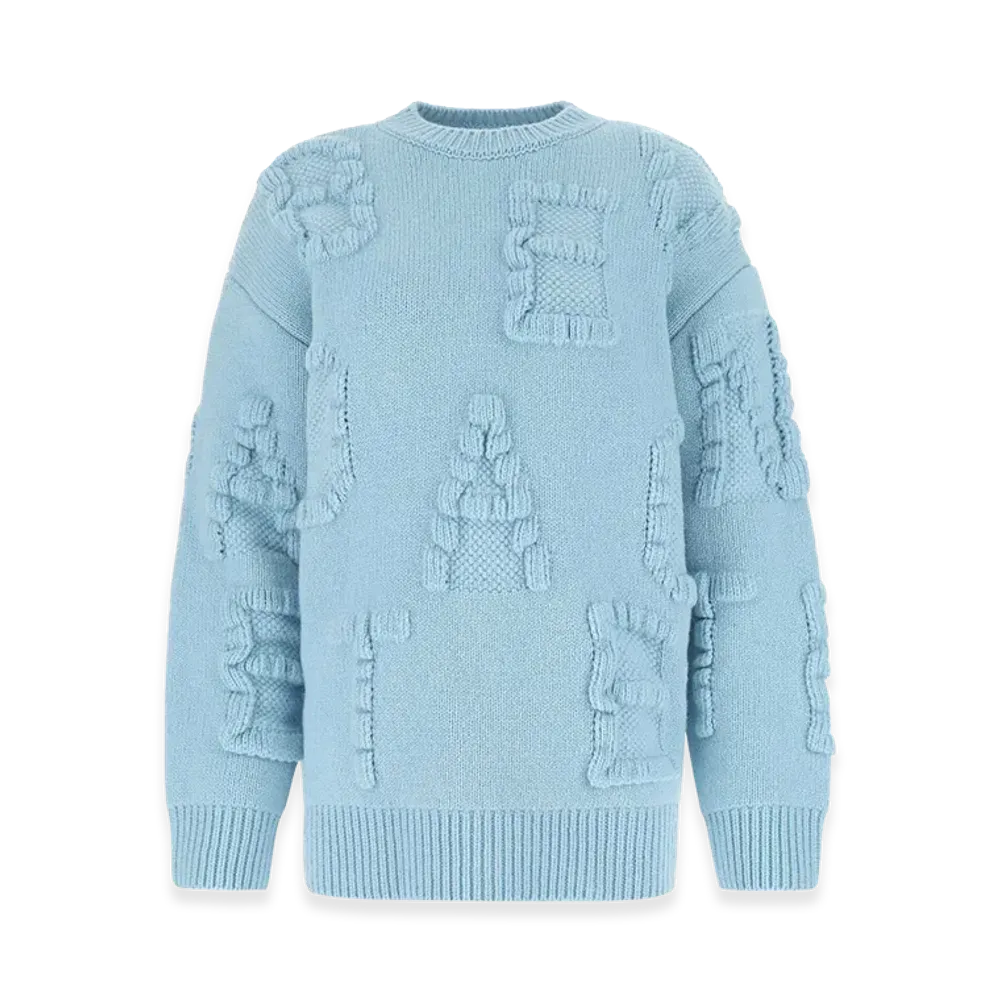 Bottega Veneta Women's Stretch Wool Blend Shetland Alphabet Oversize Sweater "Light Blue"